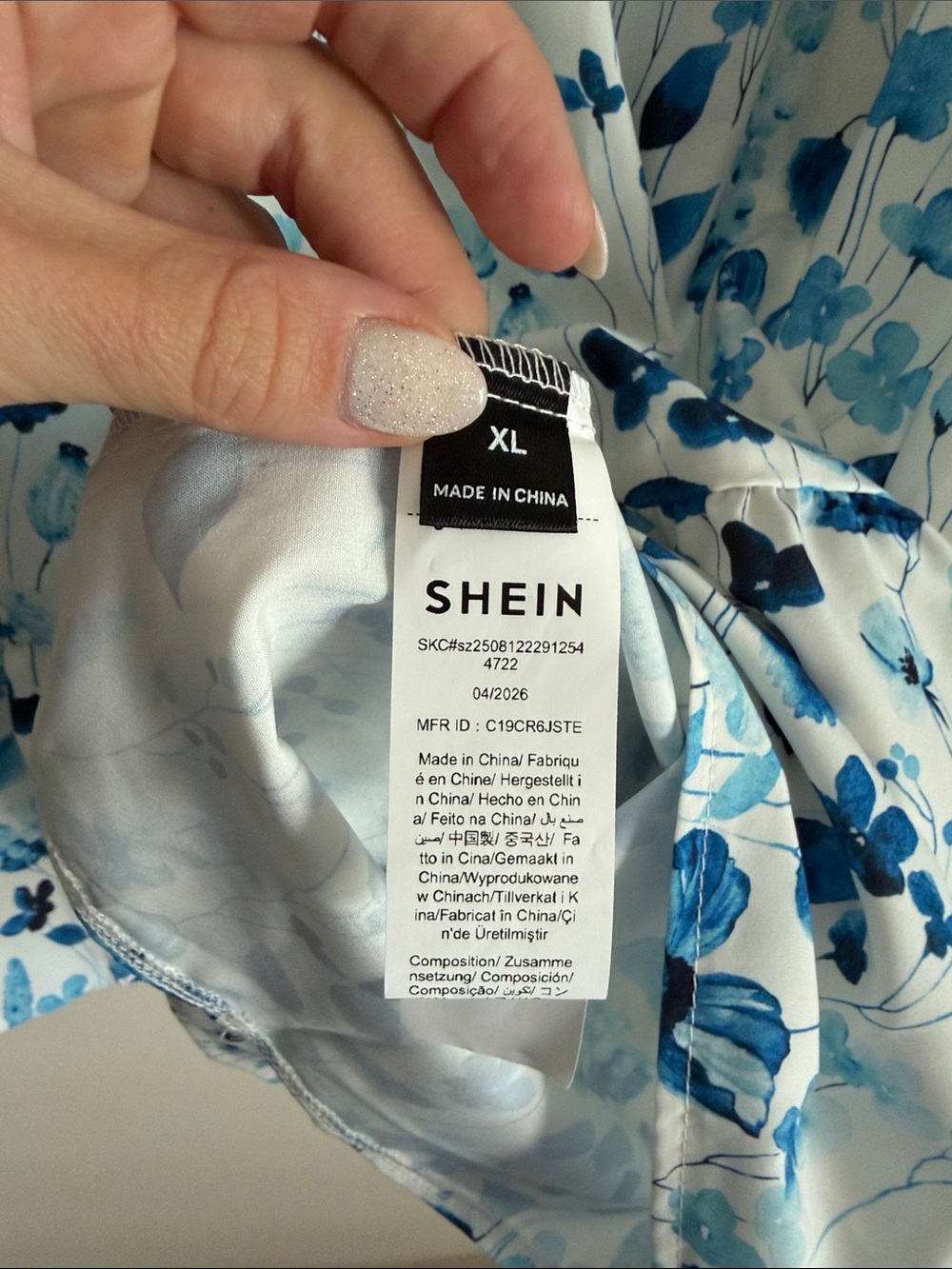 SHEIN White and Blue Floral Tiered Mini Dress - Picture 4 of 8